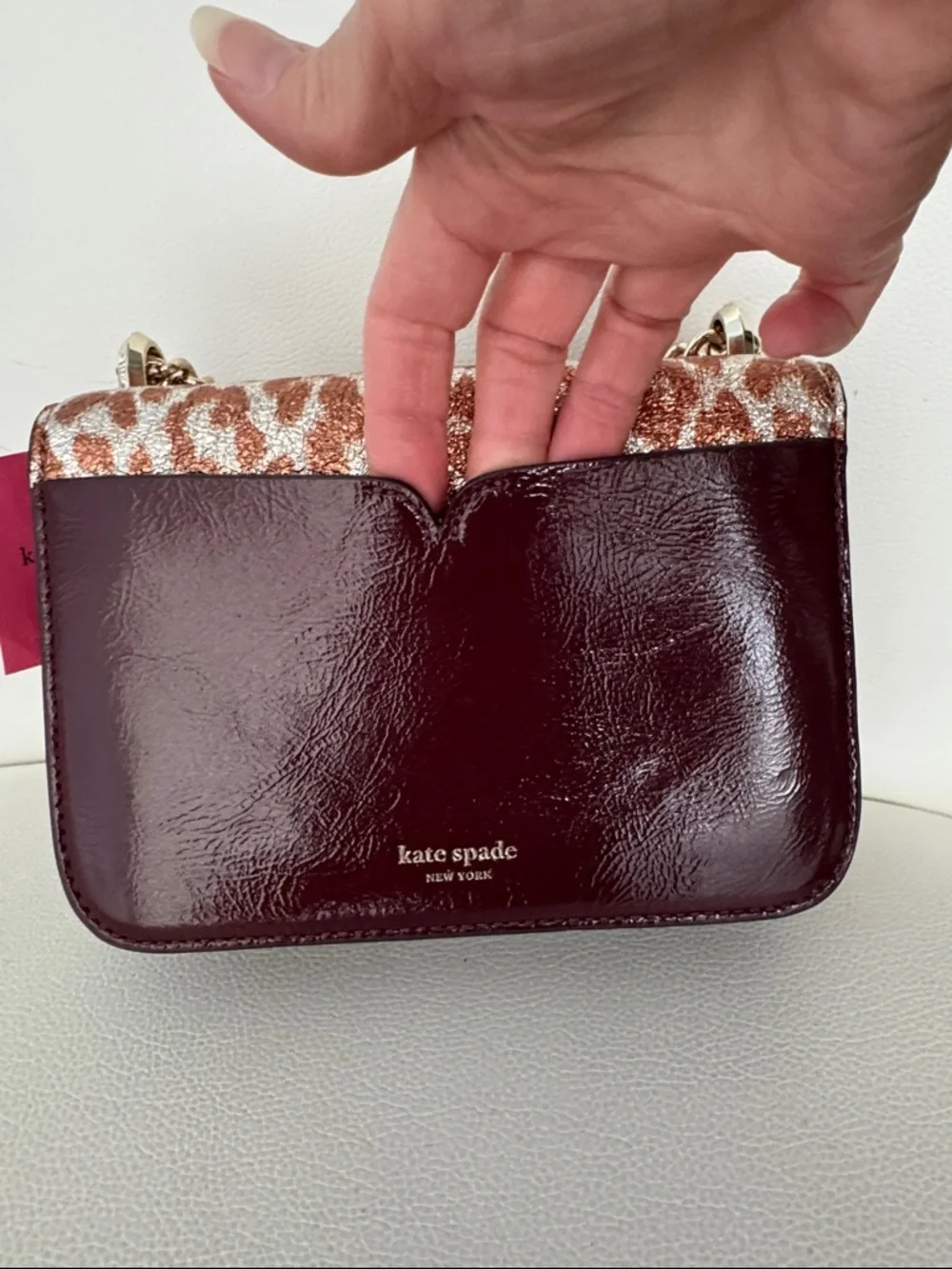 Kate Spade Nicola Metallic Leopard Twistlock Small Shoulder Bag with Chain Strap